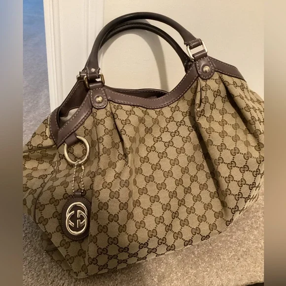 Vintage Authentic Larger GUCCI SUKEY Bag with lavender / purple trim RARE - Picture 7 of 16